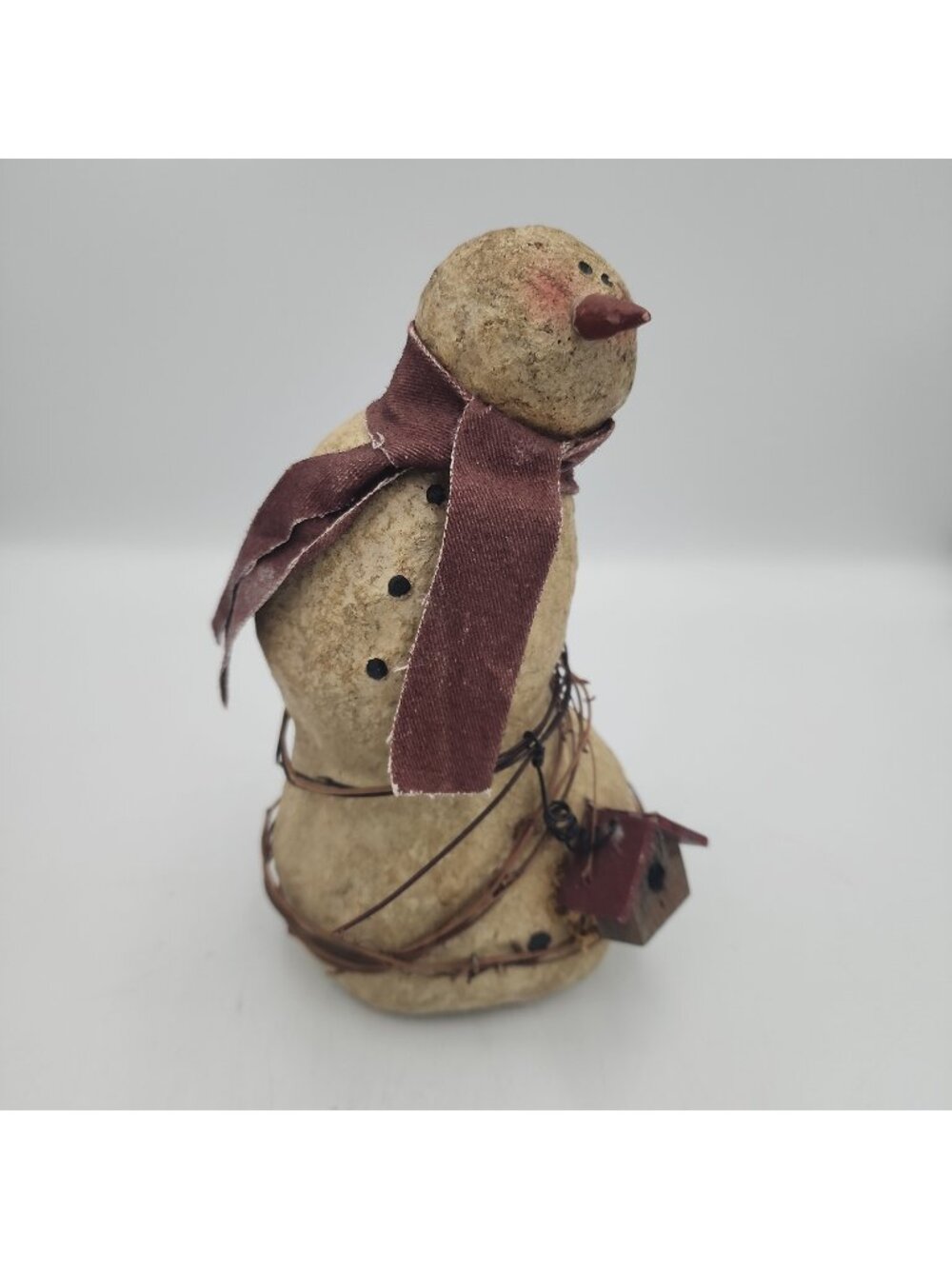 Vintage Primitive Snowman Christmas With Birdhouse 8" Resin